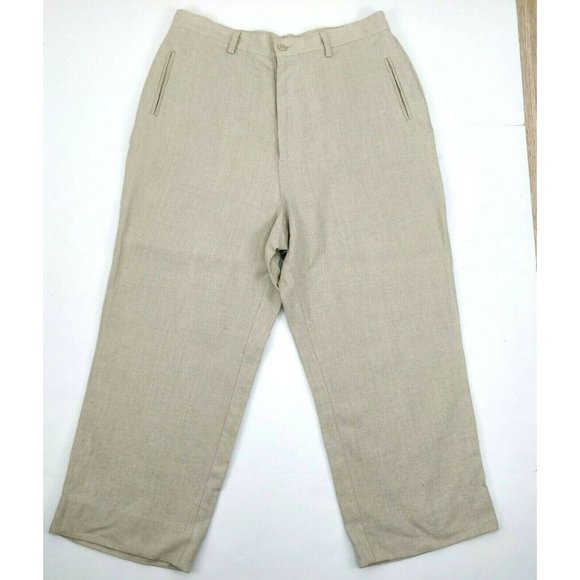 Relativity Size 14 100% Linen Beige Wide Leg Pockets Lagenlook Cropped Pants - Picture 3 of 9